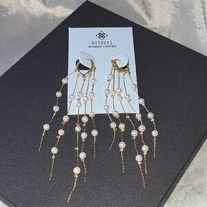 Atterri Gold Pearl Fringe Drop Earrings Brand New Ta